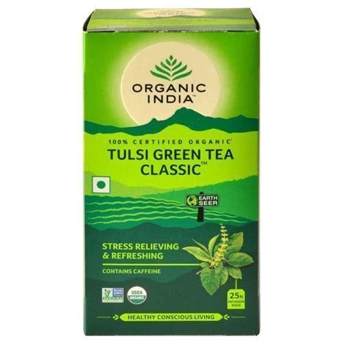 Organic India Infusion Bags - Tulsi Green Tea 43.5 gm (25 Bags x 1.7 gm each)-