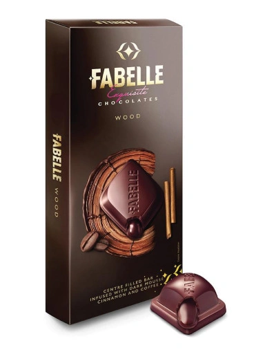 Fabelle Luxury Chocolates Wood Centre Filled Bar Infused with Dark Mousse, Cinnamon and Coffee 131g-