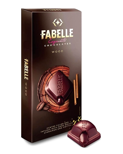 Fabelle Luxury Chocolates Wood Centre Filled Bar Infused with Dark Mousse, Cinnamon and Coffee 131g-SKU-6825