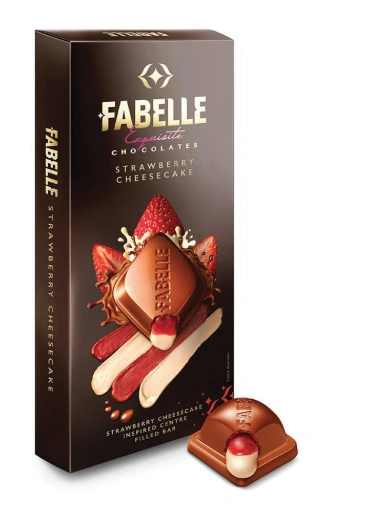 Fabelle Luxury Chocolates Strawberry Cheese Centre Filled Bar Infused with Cheese Mousse and Strawberry 131g-