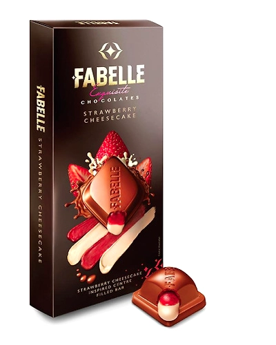 Fabelle Luxury Chocolates Strawberry Cheese Centre Filled Bar Infused with Cheese Mousse and Strawberry 131g-SKU-6833