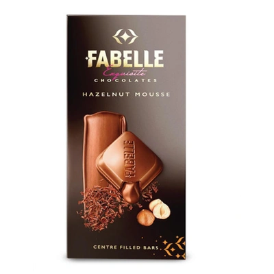 Fabelle Exquisite Chocolates Hazelnut MOUSEE, Centre Filled Bars, 130g