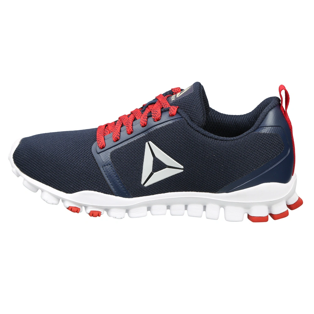 MEN'S REEBOK REALFLEX RUN SHOES-COLLEGIATE NAVY/RED RUSH-6-1