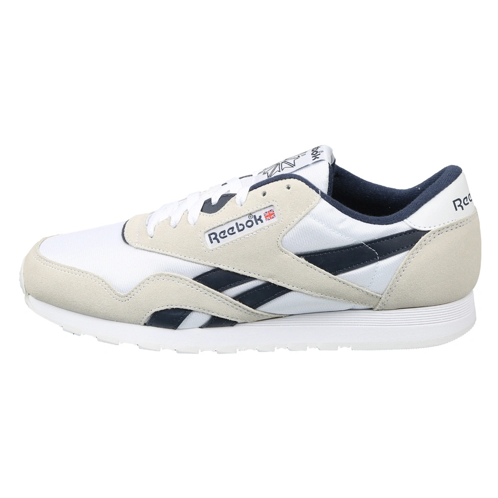 MEN'S REEBOK CLASSICS NYLON SHOES- B-WHITE/COLLEGIATE NAVY-7-1