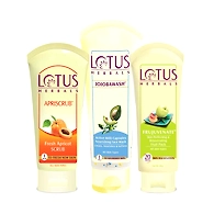 Lotus Herbals Natural Face Care Combo( Fruit Pack 60gm+ Apri scrub 60gm + Jojoba wash 80gm)