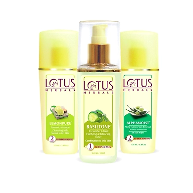 Lotus Herbals All Day Moisturisation Kit ( Lemonpure 80ml+Basil Toner 100ml+ Alphamoist Moisturiser 80ml)-