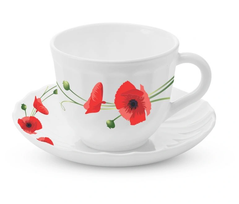 Red Carnation Cup &amp; Fluted Saucer Set-