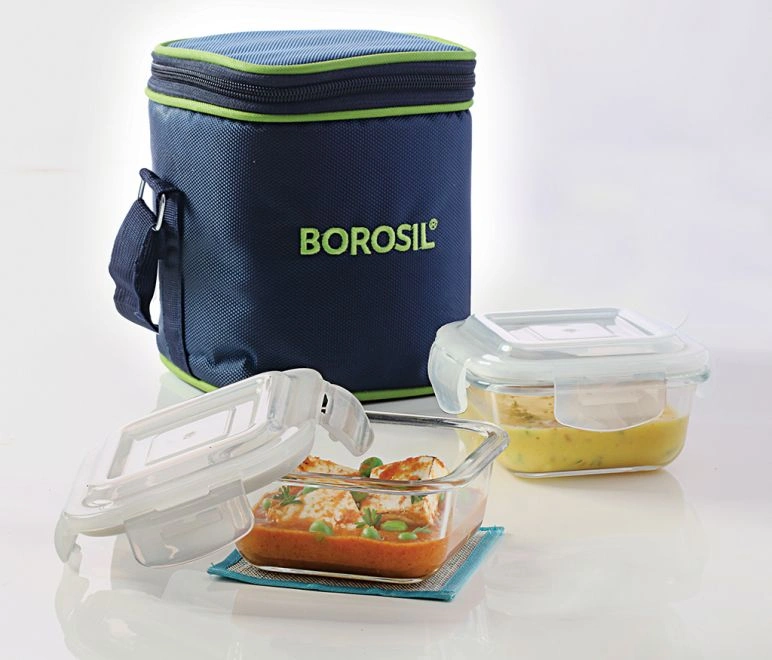 2 Container Microwavable Square Glass LunchBox (Vertical Bag)-