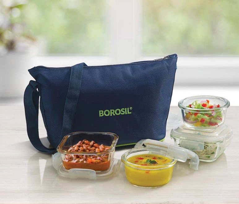 4 Container Microwavable Glass LunchBox (Purse Bag)-