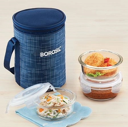 3 Square Container Microwavable Glass Lunch Box-