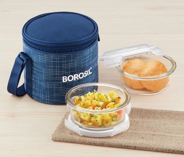 2 Round Container Microwavable Glass Lunch Box (D'sign Bag)-