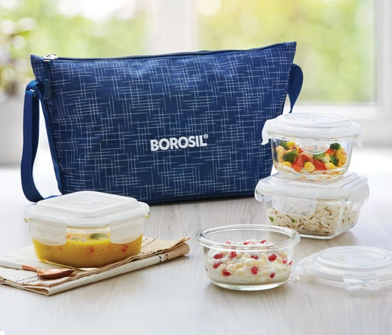 4 Container Microwavable Glass Lunch Box (D'Sign Purse Bag)-