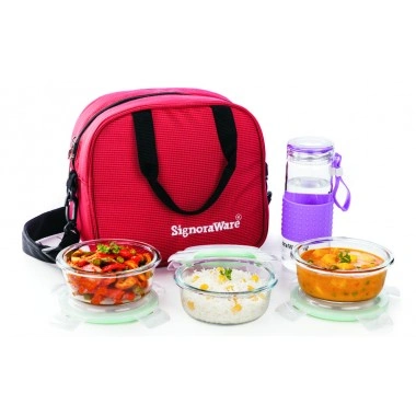 Signoraware Sling Glass Lunch Box with Glass Bottle-