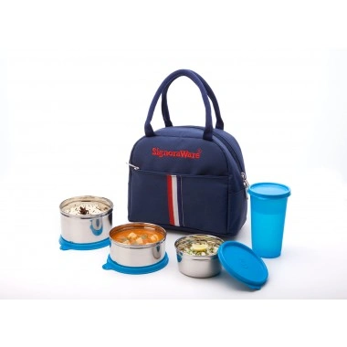 Stylish Steel Lunch Box with Tumbler - T. Blue Colour-