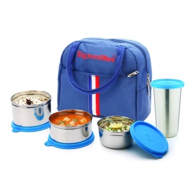 Stylish Steel Lunch Box with Steel Tumbler - T. Blue Colour