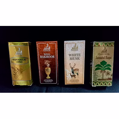 Buy 4 Attar At Price of 2 (Attar Combo) Fakhir (Made in U.A.E. Dubai) Orignal Imported 8ml Attar Roll on Perfume Jannatul Baqui, white musk,Mukhalat Hind, Bakhoor-
