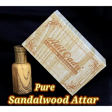 Adil Qadri PURE SANDAL WOOD (CHANDAN) Attar OIL 10 GMS. With wooden Box &amp; wooden style bottle-