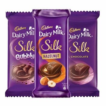 Cadbury Dairy Milk Silk Large Chocolates Combo (1 x Silk Plain 150g, 1 x Silk Bubbly 120g and 1 x Silk Hazelnut 143g)-