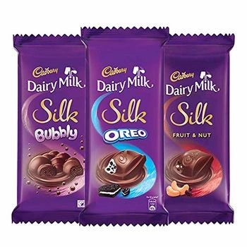 Cadbury Dairy Milk Silk Large Chocolates Combo (2 x Silk Oreo 130g and 2 x Silk Bubbly 120g and 2 x Silk Fruit and Nut 137g)-