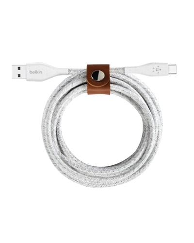 DURATEK PLUS USB-A to USB-C CABLE, STRAP, 4', WHT-F2CU069bt04-WHT
