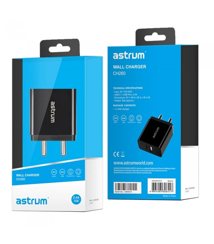 Astrum  CH260/Glossy Black/Wall Travel Charger-2