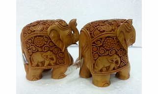 Hand-Carved Wooden Elephant Figurines