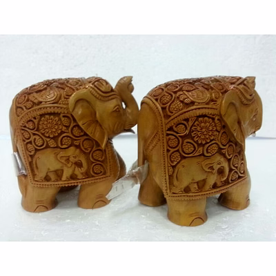 Hand-Carved Wooden Elephant Figurines-Product-1