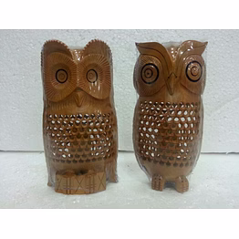 hand-carved wooden owl decorative figurines