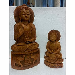 hand-carved wooden buddha statue set