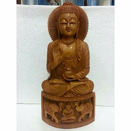 hand-carved wooden sitting buddha statue