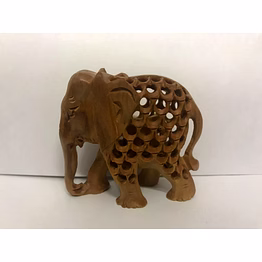 hand-carved wooden jali elephant figurine