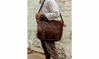 Vintage Leather Messenger Bag with Ring Detail