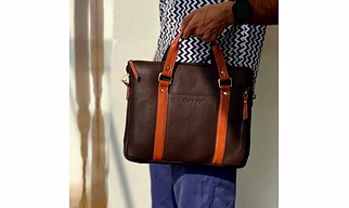 Dual-Tone Leather Laptop Briefcase