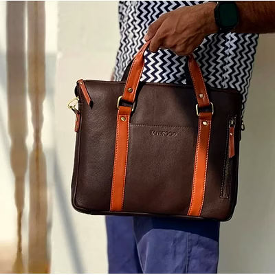 Dual-Tone Leather Laptop Briefcase-Product-67