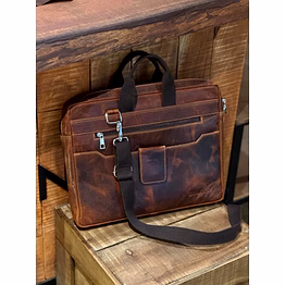 vintage leather multi-pocket laptop briefcase