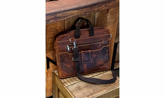 Vintage Leather Multi-Pocket Laptop Briefcase