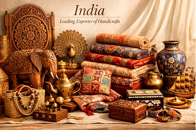 Authentic Indian handicrafts including wooden décor, brassware, textiles, and handmade artisan produ