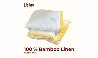 Living Ayurvedic Premium Bamboo Waffle Bath Towel with Linen Border in Colour Sunny Yellow