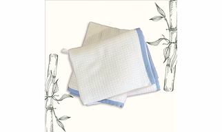 Living Ayurvedic Premium Bamboo Waffle Bath Towel with Linen Border in Colour Ocean Blue
