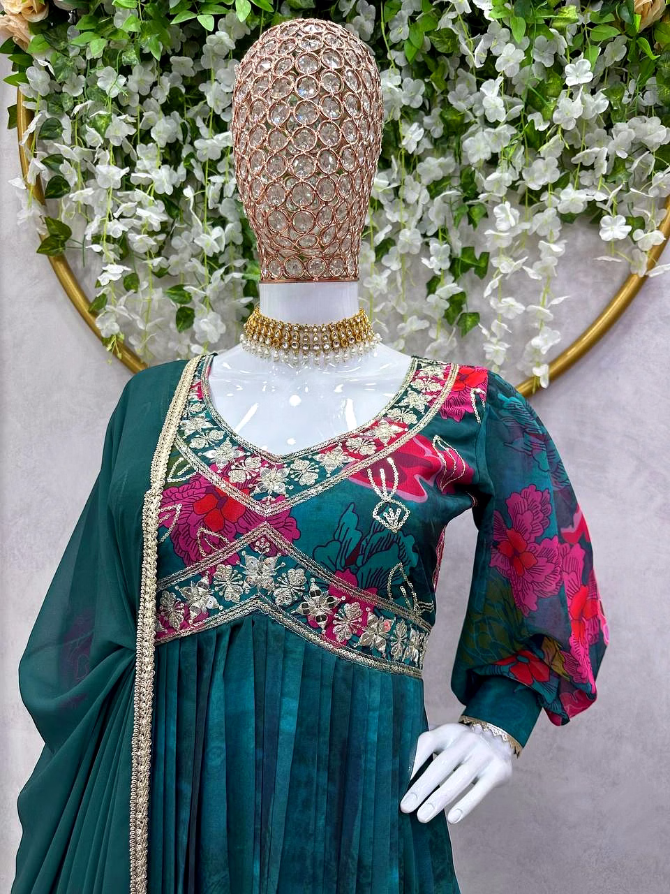 Designer Faux Georgette Suit with Digital Print, Thread & Sequence Work + Dupatta image 4