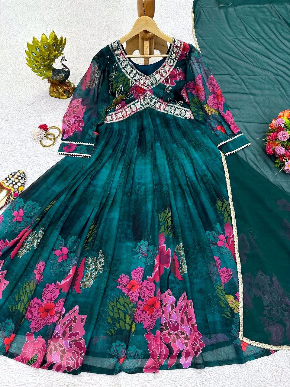 Designer Faux Georgette Suit with Digital Print, Thread & Sequence Work + Dupatta image 5