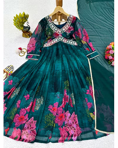 Designer Faux Georgette Suit with Digital Print, Thread &amp; Sequence Work + Dupatta-Rama-M-4
