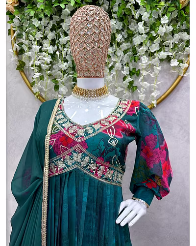 Designer Faux Georgette Suit with Digital Print, Thread &amp; Sequence Work + Dupatta-L-Rama-3