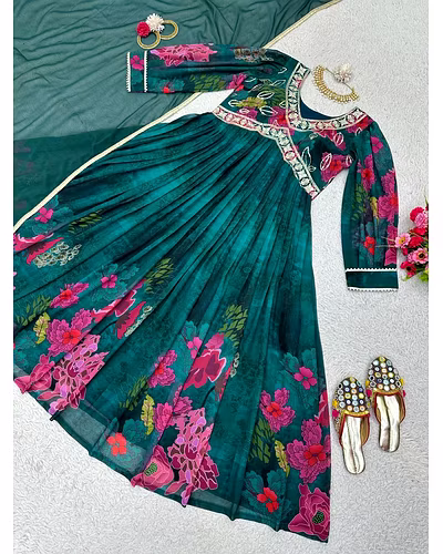 Designer Faux Georgette Suit with Digital Print, Thread &amp; Sequence Work + Dupatta-L-Rama-5