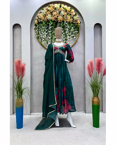 Designer Faux Georgette Suit with Digital Print, Thread &amp; Sequence Work + Dupatta-XL-Rama-2