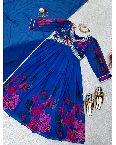Designer Faux Georgette Suit with Digital Print, Thread &amp; Sequence Work + Dupatta-XL-Blue-4