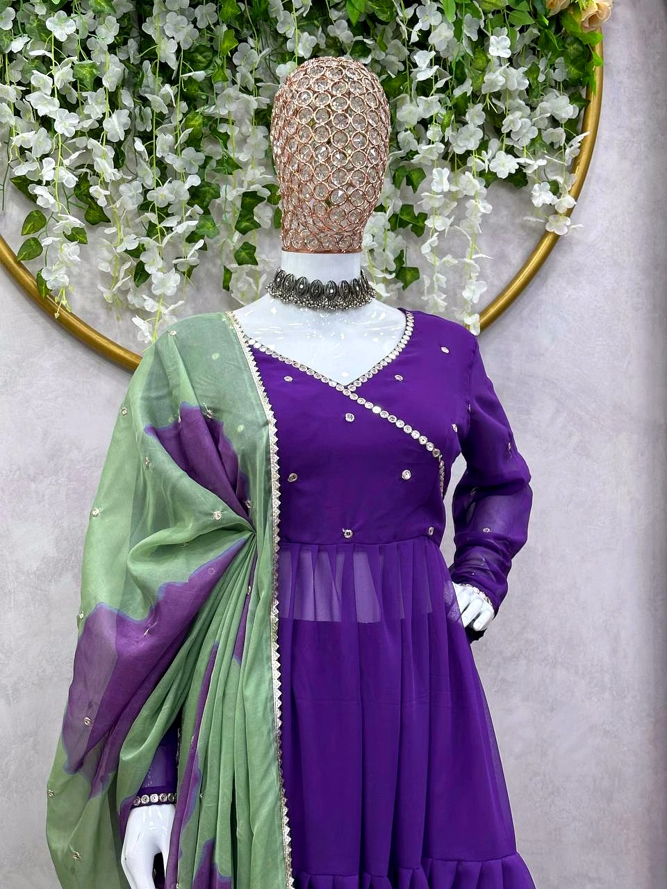 Elegant Designer Faux Georgette Suit with Crepe Pants and Tibby Silk Dupatta image 4