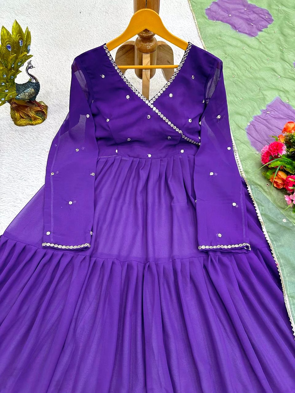 Elegant Designer Faux Georgette Suit with Crepe Pants and Tibby Silk Dupatta image 5