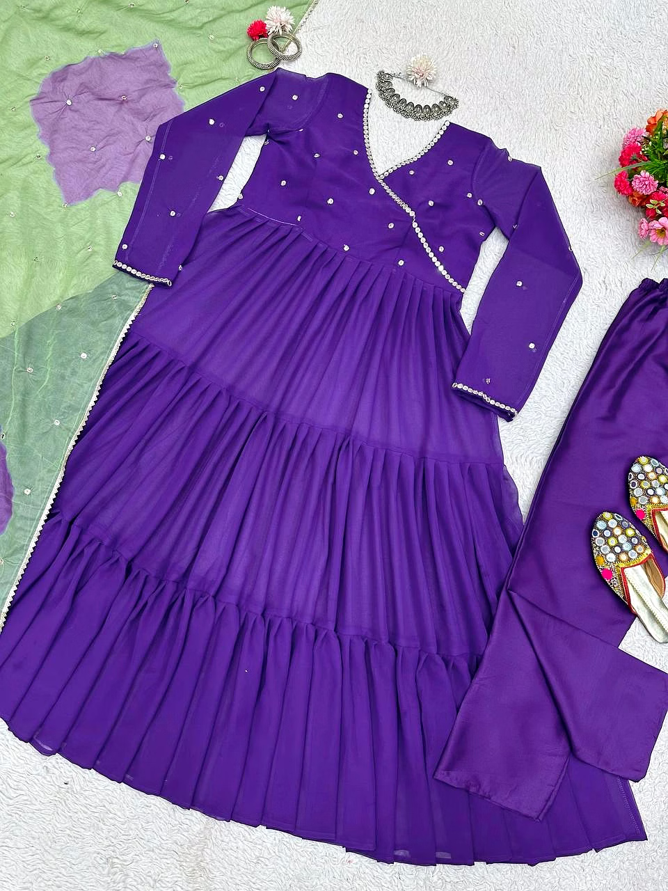 Elegant Designer Faux Georgette Suit with Crepe Pants and Tibby Silk Dupatta image 6