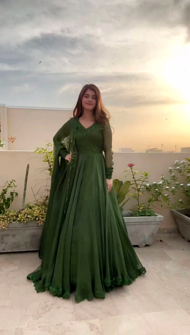 ynf elegant designer gown with lace work and faux georgette dupatta - multiple sizes available